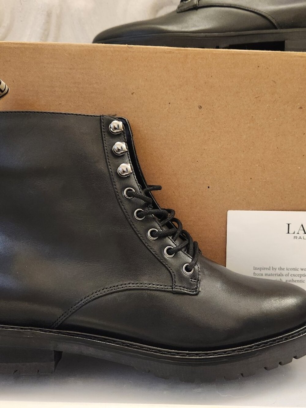 Lauren Ralph Lauren Black Leather "Ensley" Boots. New in replacement Box. 6.5